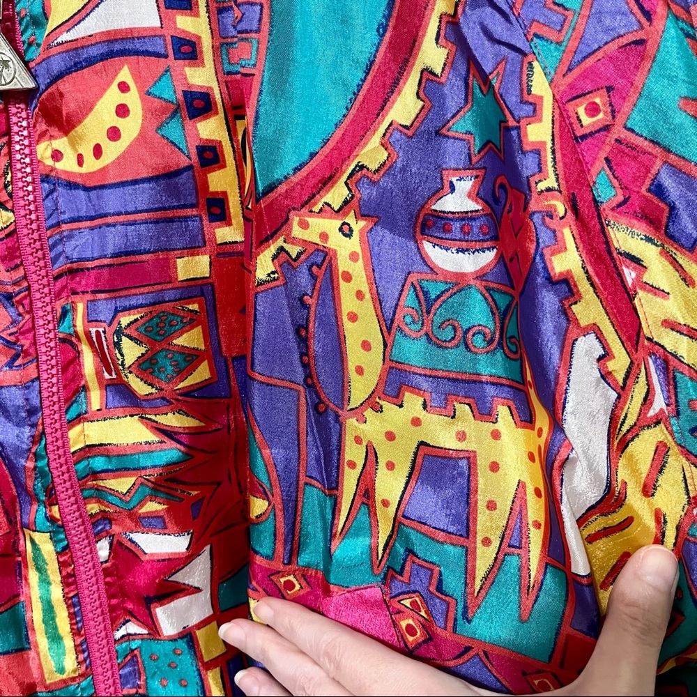 Vintage 80s/90s Giraffe Print Silky Windbreaker - Picture 3 of 6